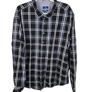 [g] George Classic Fit Button-Up Shirt Men's Size 3XL Long‎ Sleeve Plaid Black